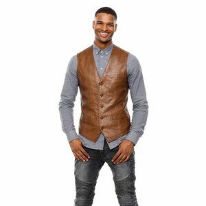 Scully Tan/Brown Leather Vest Western men’s size 44 XL classic Biker blokecore